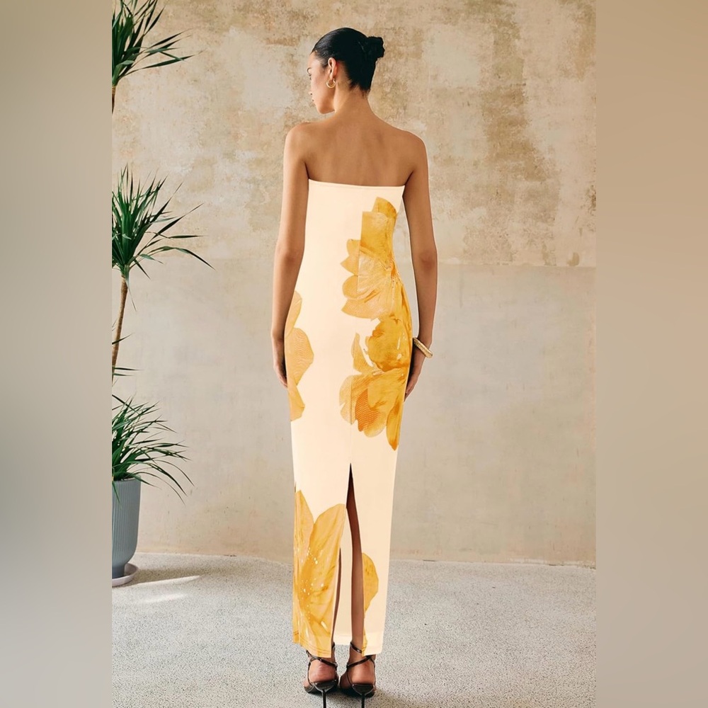 Elegant Floral Maxi Dress in Cream and Orange - Picture 3 of 4
